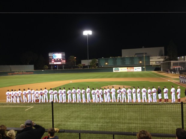 SDSU lines up before their home opener against LMU. Photo by Scott Koppenhaver