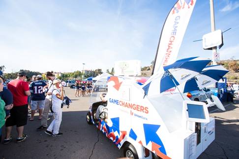 The Game Changers mobile collecting donations before the kick off at a 2014 Chargers game.