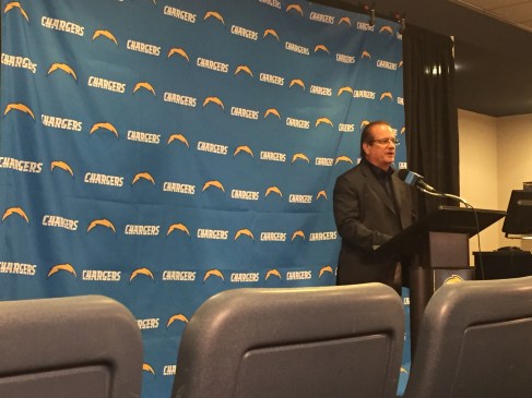 Dean Spanos speaking at the Chargers/Commerce press conference at Chargers Park on 7.28.16. Mandatory Photo Credit: San Diego Sports Domination 
