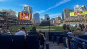 View of Petco Park from behind home plate during a San Diego Padres game